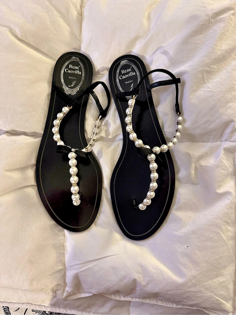 Rene Caovilla Pearl Thong Sandals in Black & White